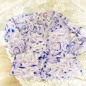 Lilly Pulitzer Lavender & Blue Printed Henley Blouse